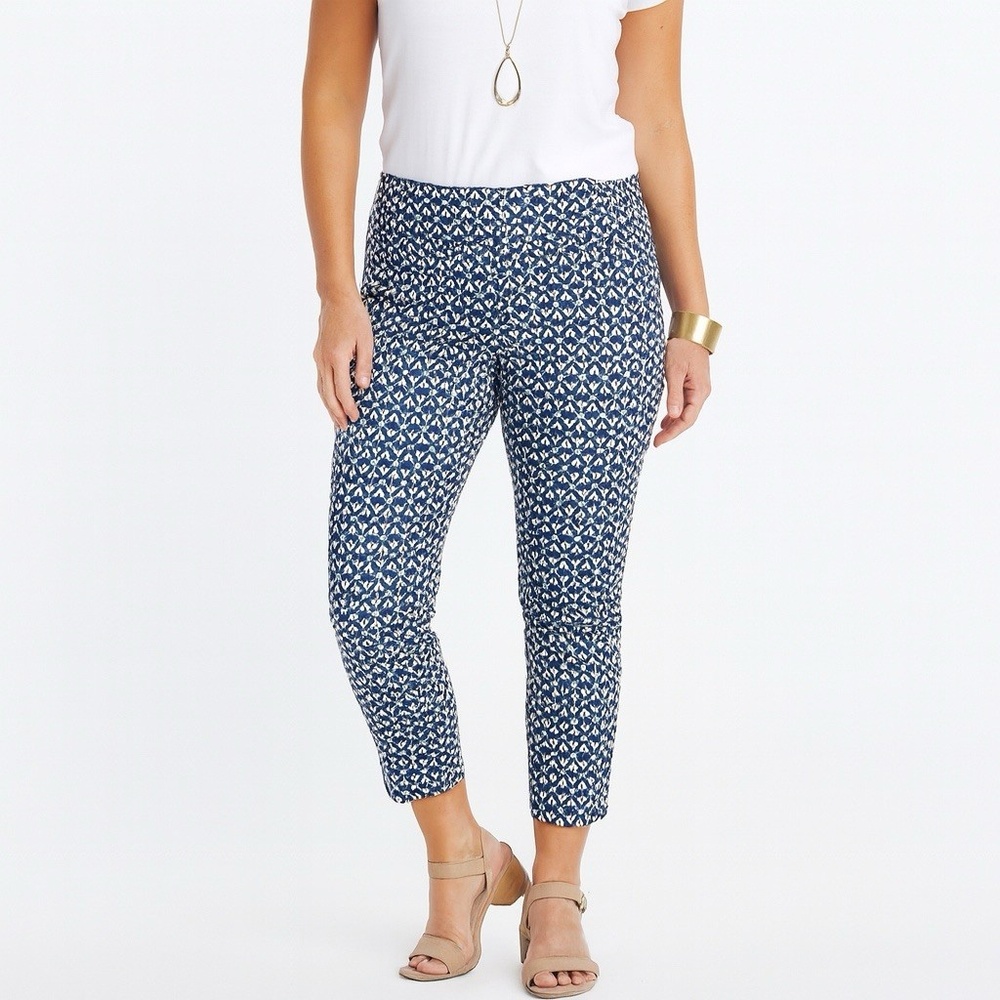Margaret M Slimming Pants Blue White Capris Stretch Womens Size‎ Small Pull On